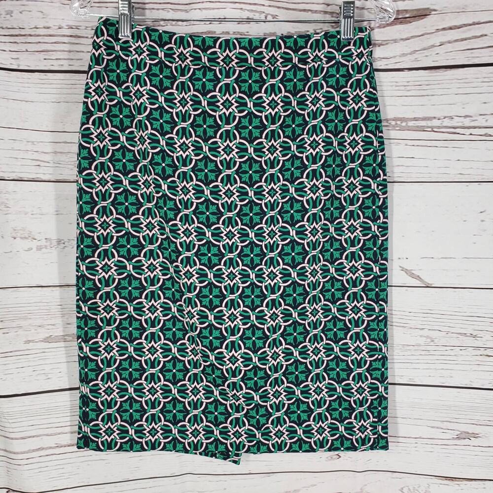 J.CREW Women's Green Medallion Pattern Pencil Skirt Size 4